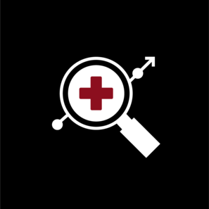 Grafik mit Lupe und Rotem Kreuz