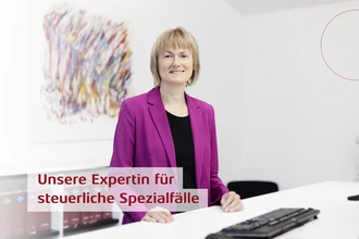 Portrait von Petra Hansen und der Schriftzug "Unsere Expertin für steuerliche Spezialfälle"