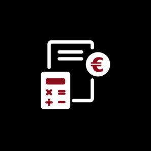 Grafik mit Taschenrechner, Papier und Euro-Zeichen