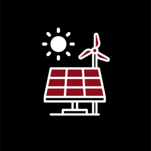 Grafik mit Sonne, Photovoltaik-Modul und Windkraftanlage